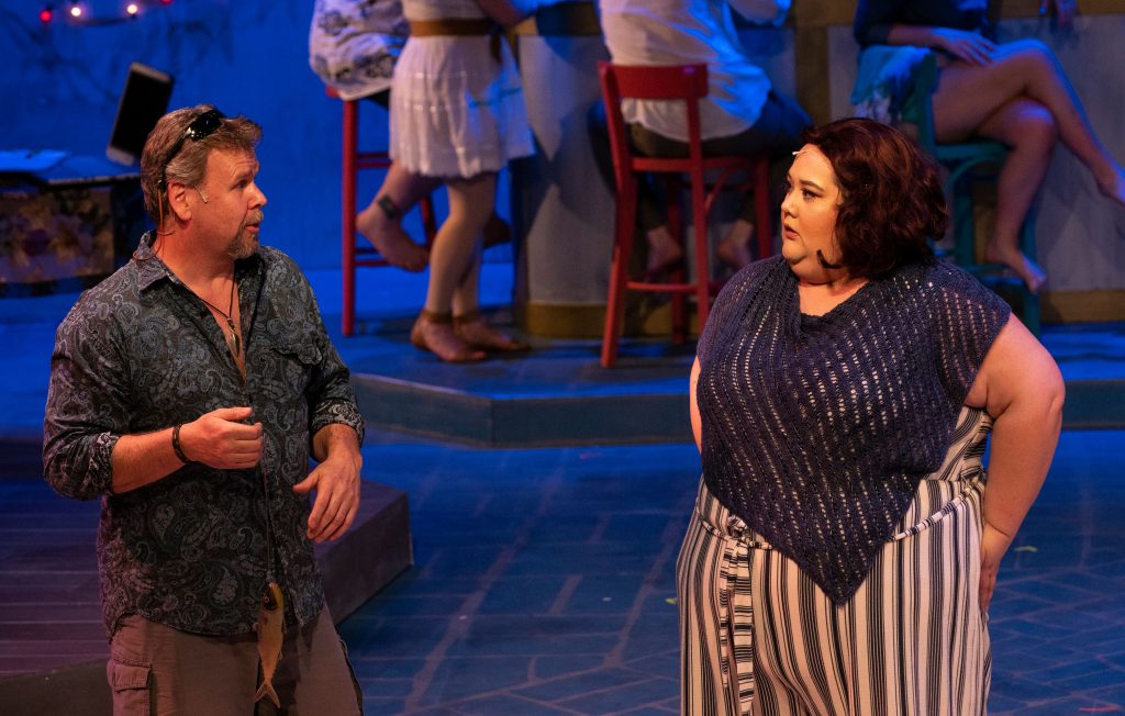 Wayne Purves (Bill) and Michelle Abad (Rosie) in "Mamma Mia" for Bainbridge Performing Arts.