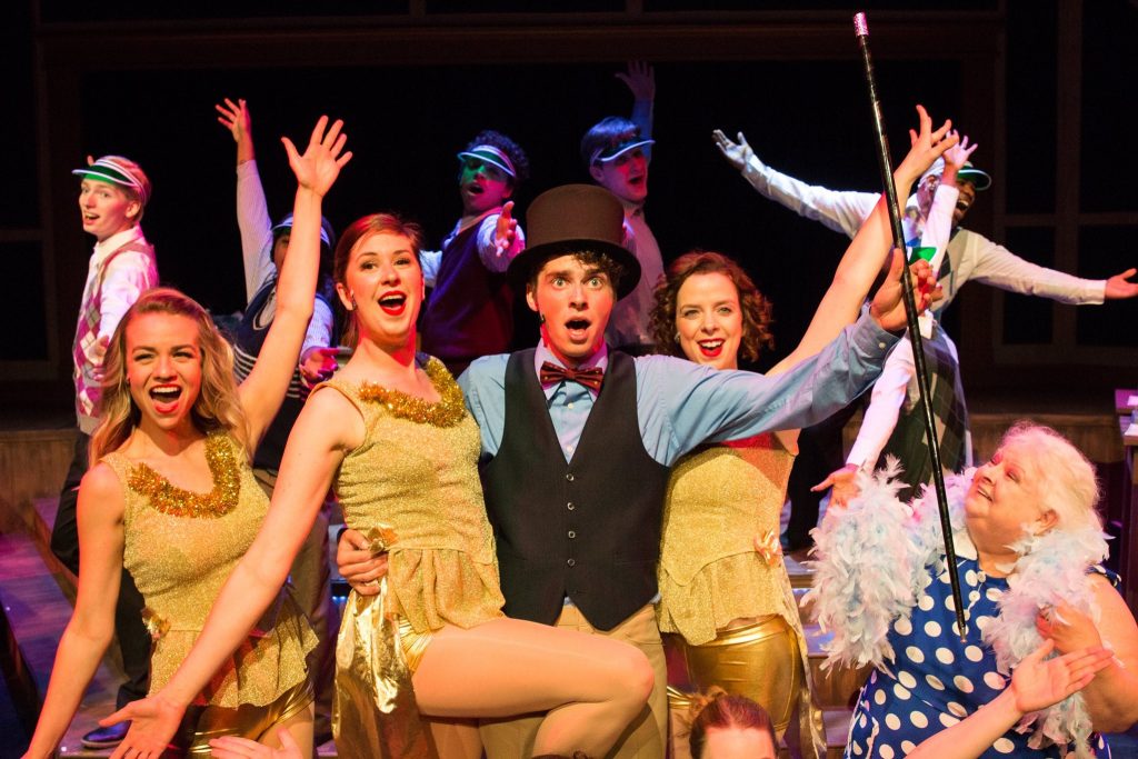 The ensemble cast of "The Producers" (including Betzy J. Miller lower right). Photos by Tim Johnston.